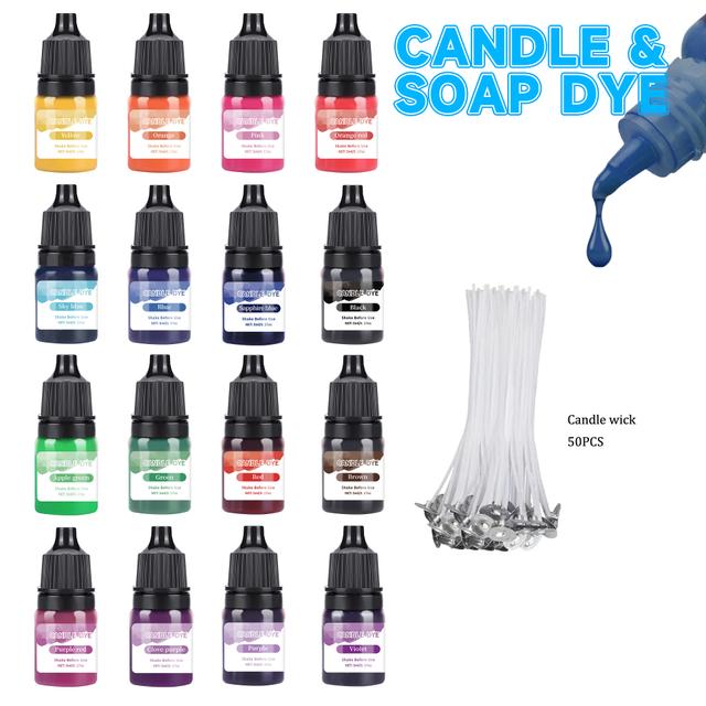 TEMU 16-/soap Dye Set, High-concentration Aromatherapy Dyes, Multiple Color Options, Each Color 5ml, Perfect For Making Autumn And Winter/christmas/halloween Candles(including 50 Candle Cores)