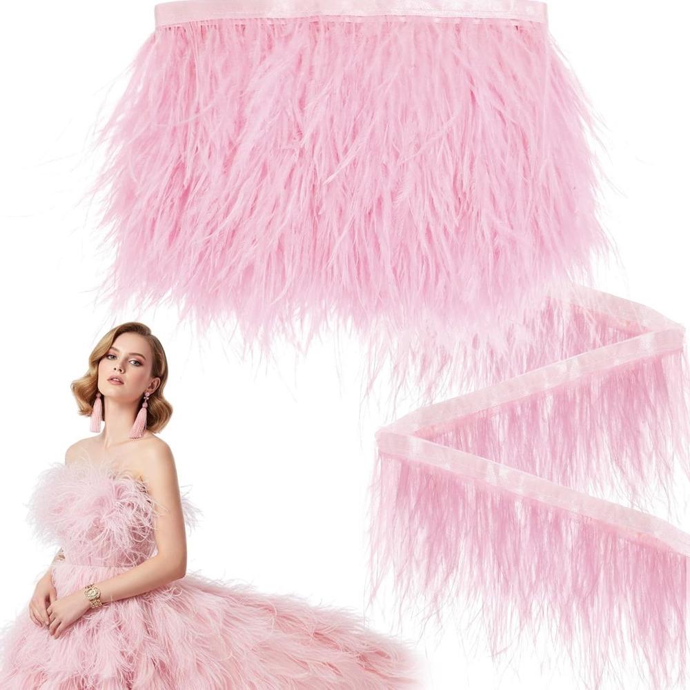 TEMU 5-meter Artificial Feather Decorative Strip Elegant Dress Hem Decoration Stage Performance Clothing Additions Exquisite Tassel Embellishment High-end
