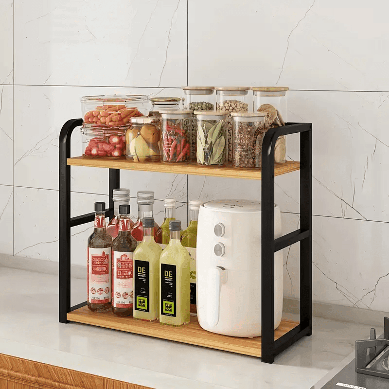 TEMU 1pc 2 Tier Countertop Storage Rack | Spice Organizer, Carbon Steel Utility Racks For Bedroom, Bathroom, Kitchen - Home Storage And Organization, Standing Shelf