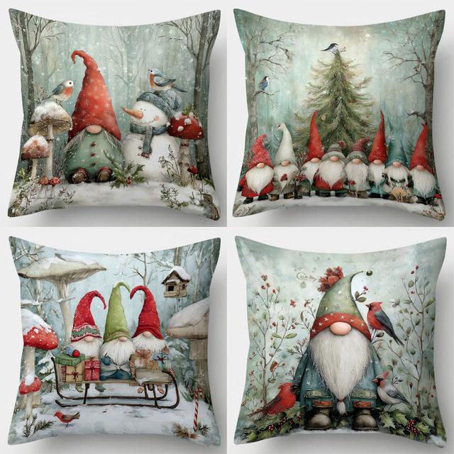 TEMU 4er-Set Weihnachtskissenbezug Schnee Weihnachtself Kissenhülle 17,7 Zoll * 17,7 Zoll einseitig bedruckt Weihnachtsdeko Sofa Lendenstütze Kissenbezug ohne Kissenkern