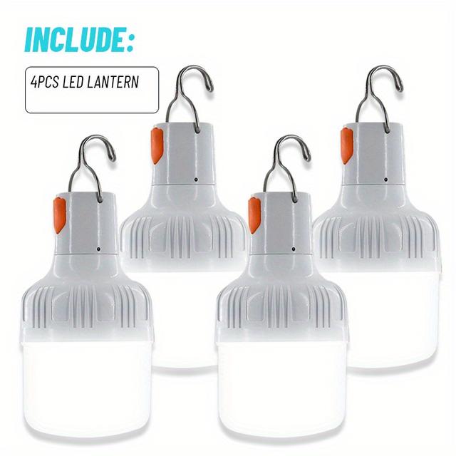 TEMU 4pcs Portable Usb-charged Emergency Rechargeable Flashlight,bright Led Lantern,fits In Pocket,abs Material Includes Hook Accessory, Ideal For Hiking,night Fishing, Stalls