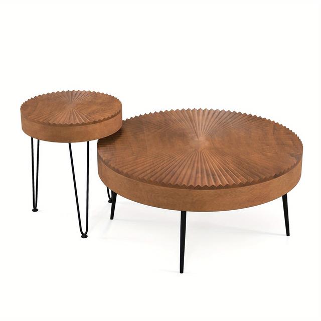 TEMU Giantex Round Coffee Table Set Of 2 End Tables For Room