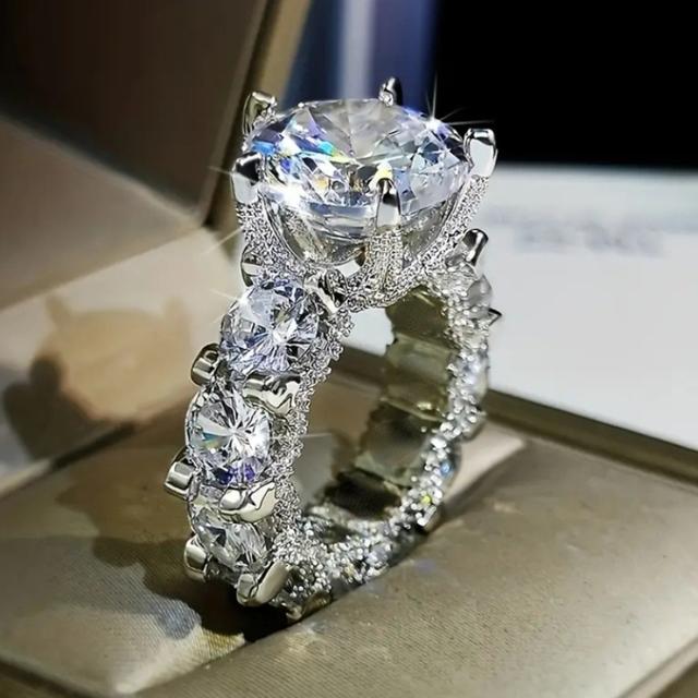 TEMU 1pc Women's Stylish Sparkling Zirconia Ring For Brides, Wedding Bands, Engagements, Parties, Birthdays, Anniversaries, And Christmas Gifts For Women And , In Us Sizes