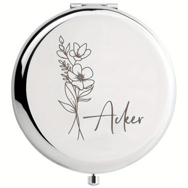 TEMU 1pc Personalized Name Handheld Mirror - Stainless Steel, Engraved, Bouquet - Perfect Gift And Wedding Party - Engraved Pocket Mirror, Gift For Easter, Mother's Day, Eid