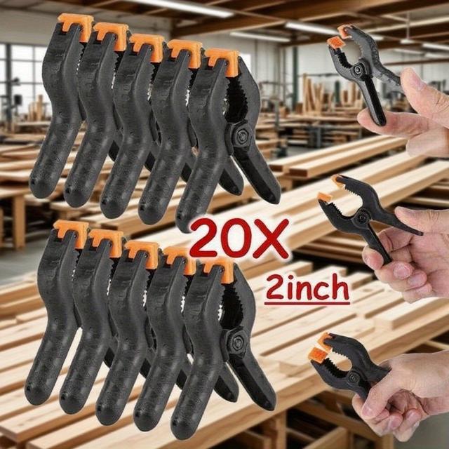 TEMU 20pcs Professional Spring Clamps Set - Extra Wide Opening For Welding, Carpentry, Metalworking - Non-slip Rubber Pads, Reinforced Steel Spring - Workshop & Factory Use