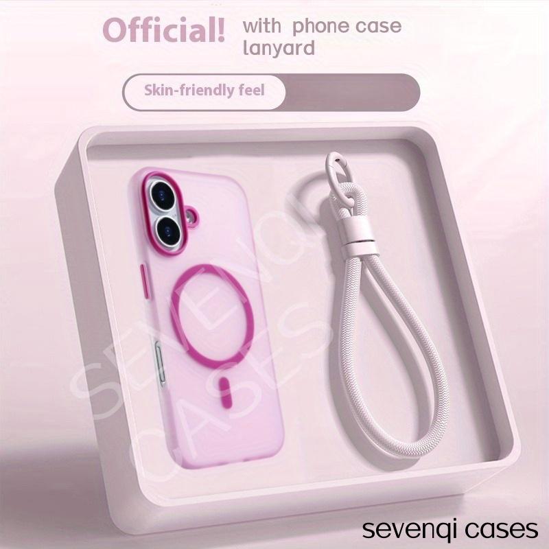 TEMU New Matte Solid Color Magnetic Phone Case With Wrist Strap - Compatible With Iphone 16, 16 Pro Max, 16 Plus, 16 Pro, 15, 14, 13, 12, 11, 17 Pro Max