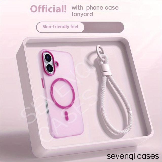 TEMU New Matte Solid Color Magnetic Phone Case With Wrist Strap - Compatible With Iphone 16, 16 Pro Max, 16 Plus, 16 Pro, 15, 14, 13, 12, 11, 17 Pro Max