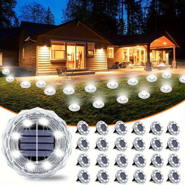 TEMU Solar Ground Lights 24/ 12/ 8 Pack, Outdoor Lights, Solar Powered In-ground Landscape Lighting For Yard, Garden, Patio, Pathway, Walkway, Driveway - Warm/ Cool White