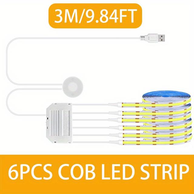 TEMU Motion Touch Sensor Led Lights Cob Led Strip Kit Light Penetrable Bar Light Cabinet Wardrobe Lamp Backlight For Kitchen