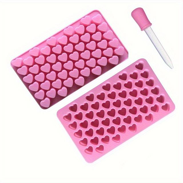 TEMU 2pcs Set, 55-cavity Heart-shaped Cake Mold + 1 Dropper, Food-grade Silicone Chocolate Mold, Love Baking Tool, Sealing Wax Pellet Mold