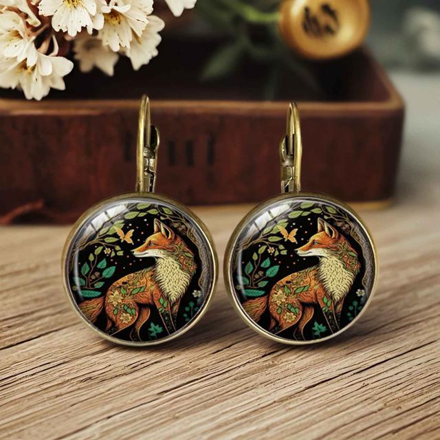 TEMU Un Par de Aretes Redondos de Bronce Diseño de Zorro, - Perfectos para Atuendos Casuales, Fiestas de Navidad y - Regalo Ideal