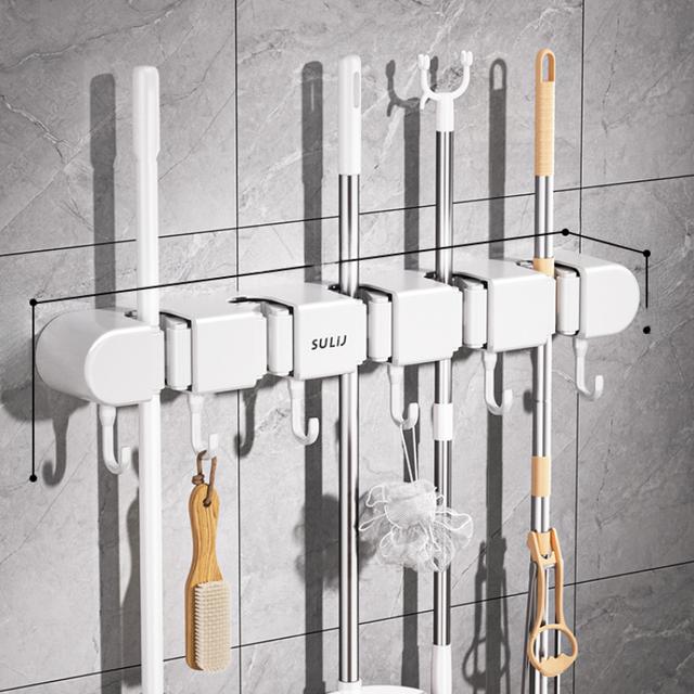 TEMU 1pc 3-clamp/4-clamp/5-clamp Multifunctional Mop Wall-mounted Holder For Brooms And Mops, No Drilling Required, A Storage For The Bathroom, Utility Hooks