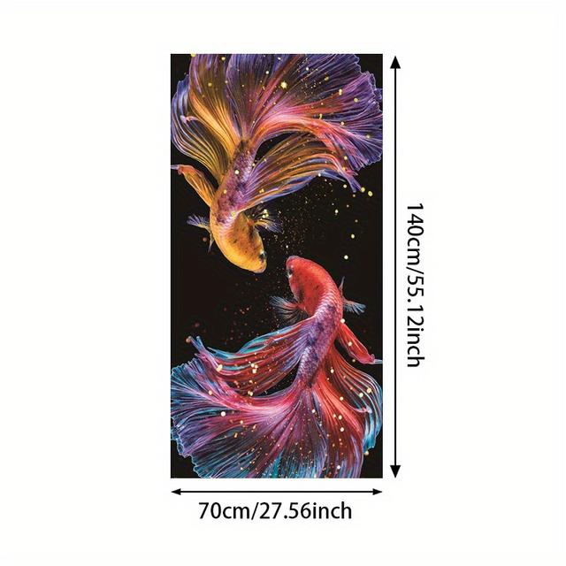 TEMU 1pc 70cm*140cm Frameless Modern Abstract Print Wall Art, 2 Golden And Red Fish Canvas Painting, Large Size, For Living Room, Corridor, Bedroom Decoration