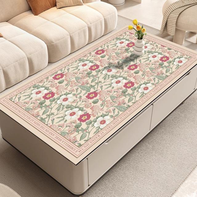 TEMU +1pc, Elegant Floral Patterned Polyester Table Mat, Rectangular Protective Pad, Absorbent, Heat-resistant, Suitable For Living Room Tables, Coffee Tables, And Decoration, Easy To Clean, Washable.