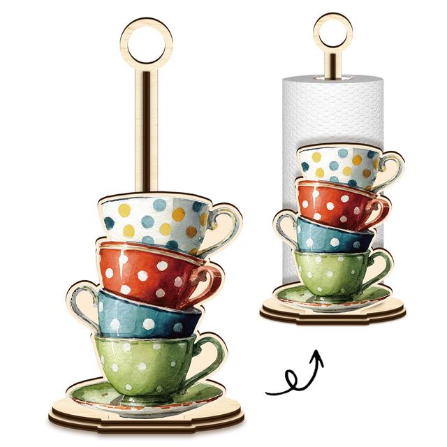 TEMU ที่ใส่กระดาษทิชชู่ไม้ลายจุดสีน้ำรูปถ้วยชา - ดีไซน์ตั้งพื้น เหมาะสำหรับจัดเก็บในห้องครัวและห้องน้ำ ติดตั้งง่าย ทำจากไม้เคลือบสี ที่วางกระดาษทิชชู่สำหรับจัดเก็บอุปกรณ์