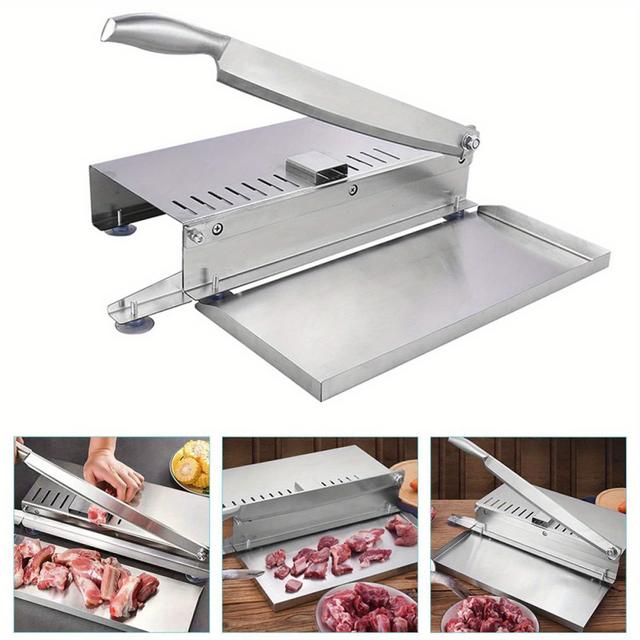 TEMU Stainless Steel Manual Meat - Heavy-duty Rib And Bone Cutter, Ergonomic Handle, Adjustable Blade For Beef, Lamb, Chicken, Vegetables - For Home Kitchen Use, Meat Grinder