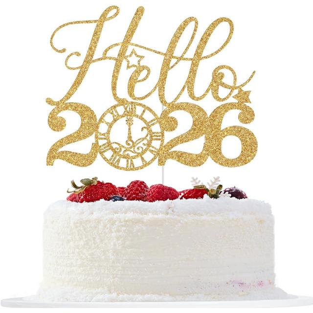 TEMU 1pc Hello 2026 Cake Topper, Happy New Year Cake Topper, Cheers To 2026, 2026 Happy New Years Eve Party Decorations Supplies