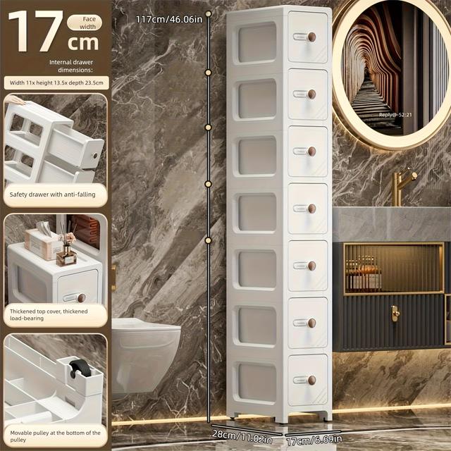 TEMU 17cm Narrow Space Storage Cabinet Drawer Type Kitchen Storage Cabinet Refrigerator Ultra-narrow Side Seam Cabinet Bathroom Cover Storage Box, Storage Drawer Units