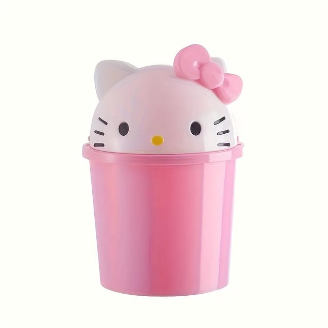 TEMU 1pc Hello Kitty Trash Can Wastebasket With Removable Lid, Cartoon Design, Suitable For Bedroom And Living Room, Perfect Gift For 's Day, Spring Equinox And Easter