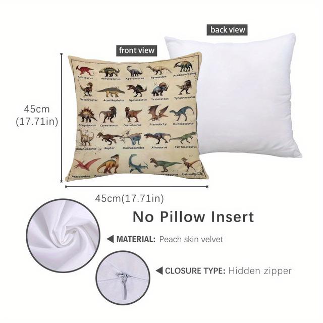 TEMU 1pc, Dinosaur-themed Educational Pillow Cover, (17.71*17.71in/45*45cm) For Decoration, Suitable For Living Room, Bedroom, And Sofa Cushions, Pillow Insert Not Included