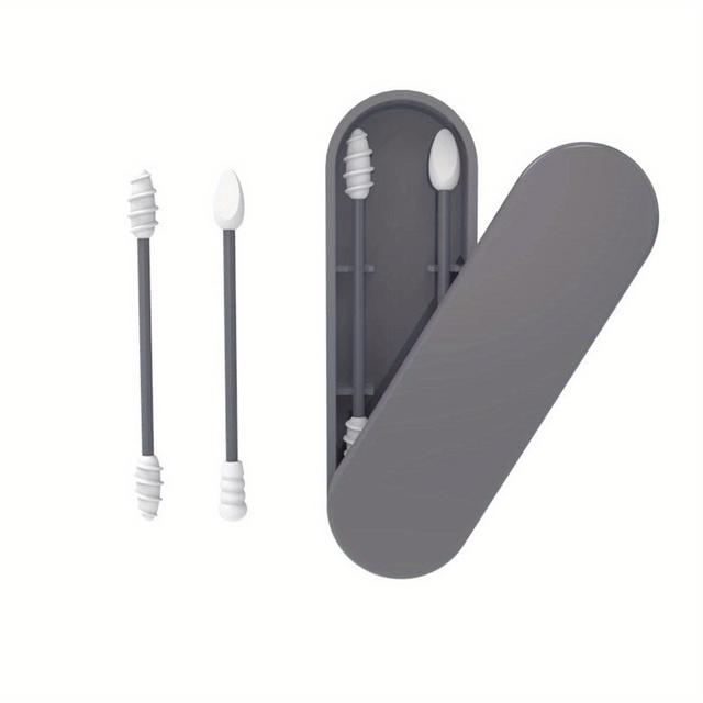 TEMU 2pcs Reusable Silicone Ear Swabs With Case Ear Cleaning Cosmetic Silicone Buds Swabs Sticks Double-headed For Cleaning Makeup Portable Double Headed Soft Makeup Swab Ear Cleaning Set