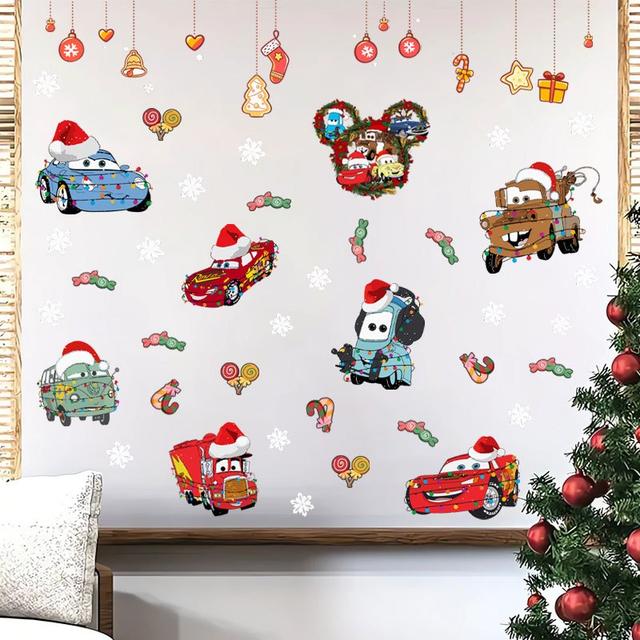 TEMU 1pc Cars Lightning Christmas Window Sticker, Holiday Decals For Home Decor - Perfect Gift For Windows, Porch, Mirrors, And Walls, Ideal For Christmas And New Year