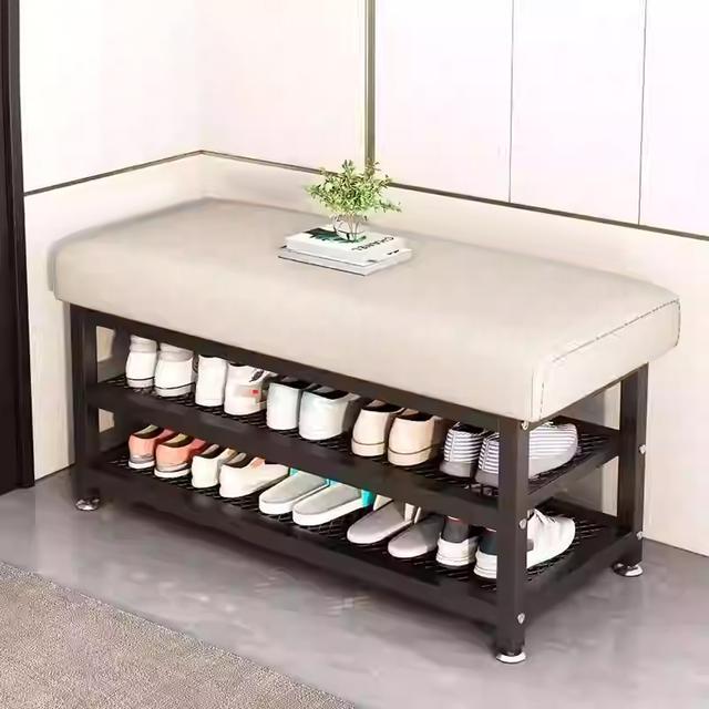 TEMU Shoe Bench Shoe Bench Shoe Storage Rack Shoe Storage Rack With Cushion Upholstered Seat Unit White, Gray