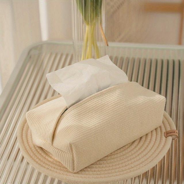 TEMU Chic Farmhouse Linen Tissue Box Cover - Modern Art Room, Bedroom & Car Decor