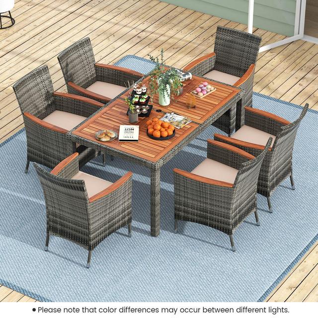 TEMU Lifezeal 7pcs Outdoor Wicker Dining Set With Acacia Wood Table And 6 Armchairs
