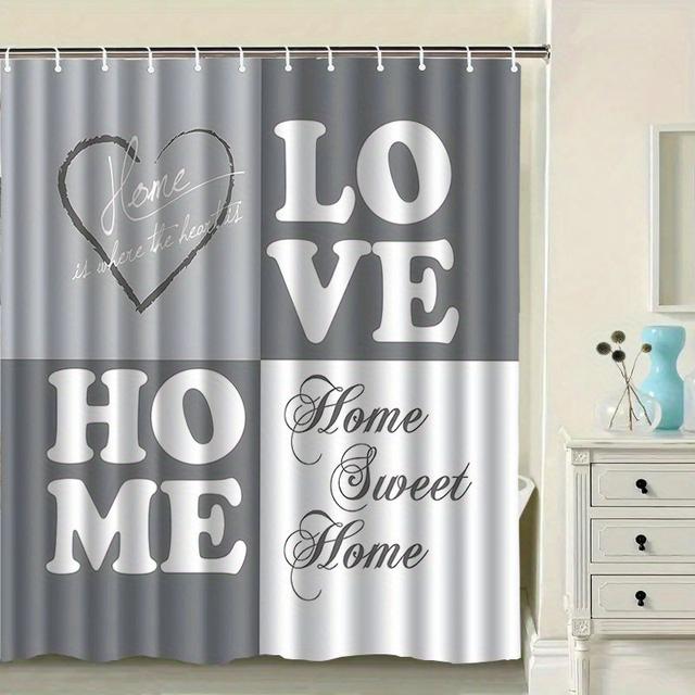 TEMU . Duschvorhang mit Liebes, Süß- und Familien-Wörtermuster und Haken, Waschbarer Duschvorhang, Badezimmertrennung, Badezimmer-Erweiterungen, Home Decor Sonnenblume