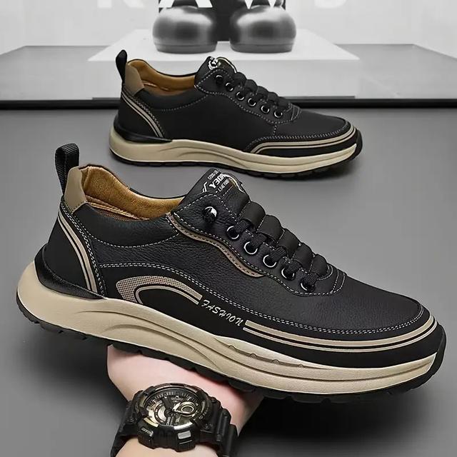 TEMU メンズ スリッポン スニーカー - 軽量クッションソール、滑り止めラバーソール付き、スリップオン/レースアップクロージャー、オール ジム&ランニング用カジューズ、ブラック&タン アスレチックフットウェア、日常・ルウェア向け、耐久性抜群のデザイン、多機能トレーナー、ブ