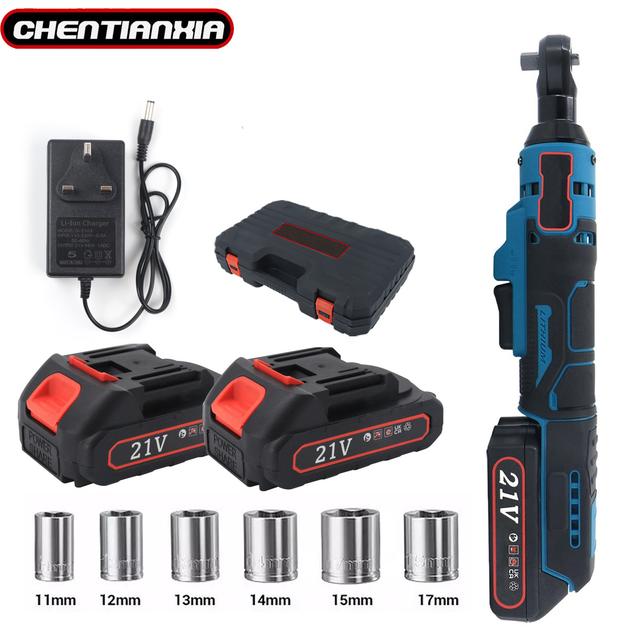 TEMU Cordless Electric Ratchet Wrench, 90° Angle Wrench Tool, 3/ 8" Cordless Ratchet With 2 Batteries, Adjustable Variable Speed, 6 Sockets, For Car Repair Diy Projects