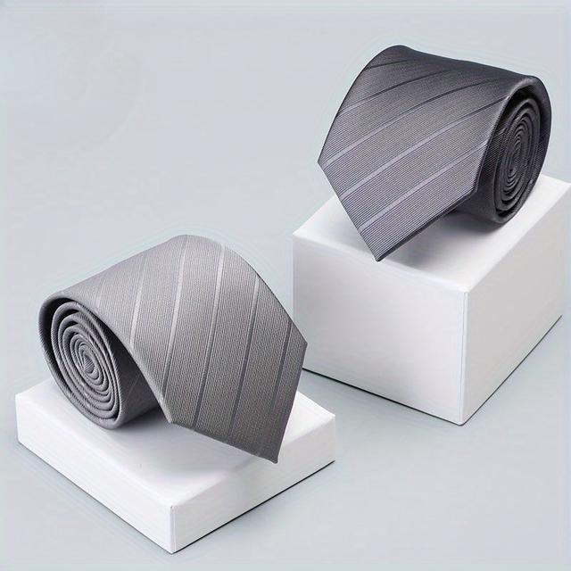 TEMU 2pcs, Men's Business Tie, Men's Gray Striped Tie, Men's Casual Tie, Dark Gray 2pcs Suit