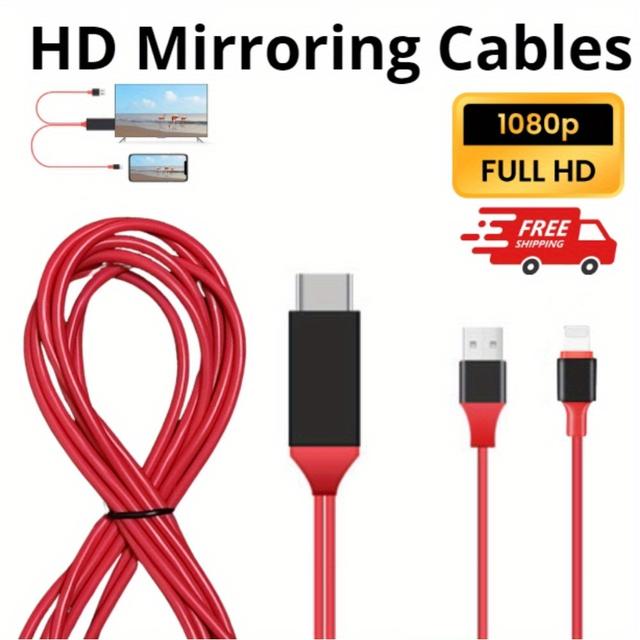 TEMU Fastfish 1080p 6.5ft Mirroring Av Cable Usb C To Hd Tv Adapter With Usb Cable For Iphone 14 13 12 11 Xr 8 7 6 5