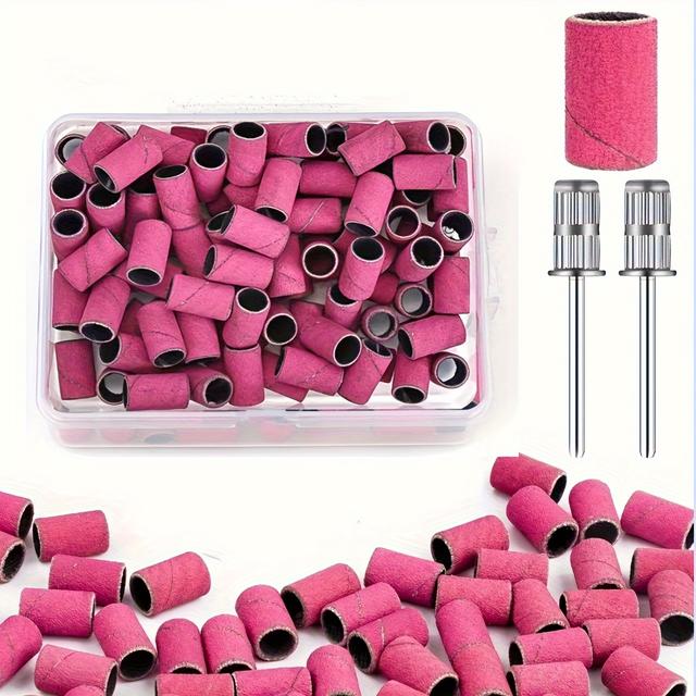 TEMU Schleifbänder für Nagelbohrer, 240 Körnung Extrem Fein, 200 Stück Rosa Schleifbänder und 2 Nagelfräserbits für Maniküre und Pediküre