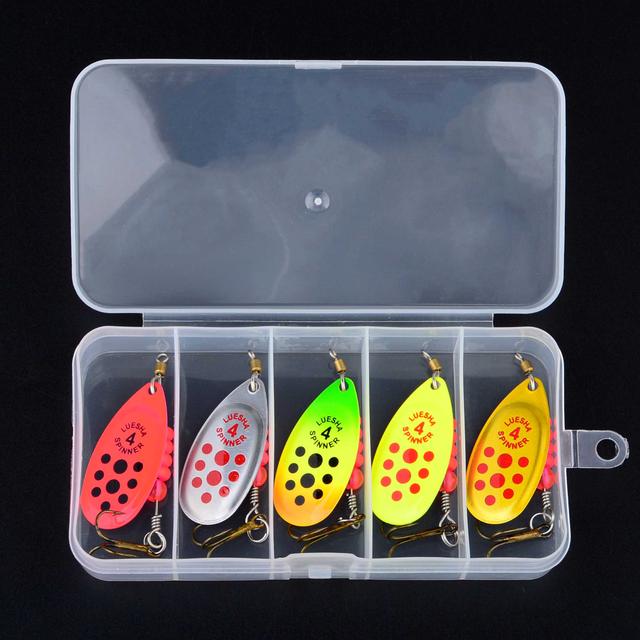 TEMU 5pcs/ Box Metal Spinner Spoon Fishing Lures Artificial Sequins Crankbaits For Trout Pike Rotating Fish Tackle