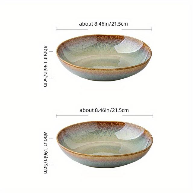 TEMU 2pcs Flame Ceramic Vegetable Plate Deep Plate Special-shaped Salad Plate Pasta Plate Fruit Plate