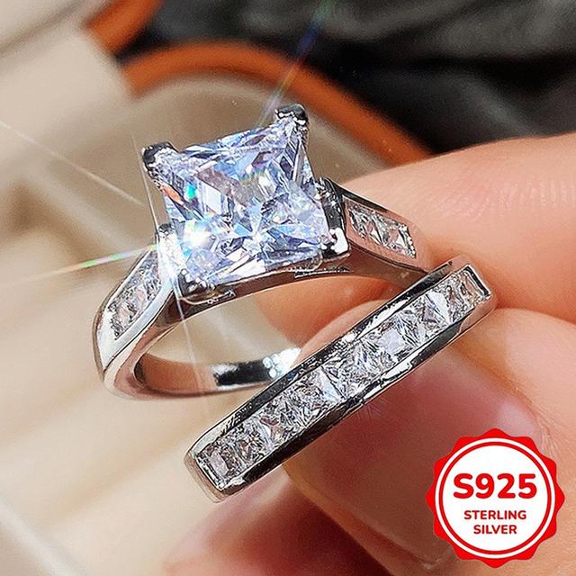 TEMU 2 S925 Silver Rings For Women, Synthetic Zirconia Ring Set, Ring Set, Versatile Fashion Ring, Holiday Gift, Vacation Gift, Gift For Her, Fashion Ring, Fashion Accessory
