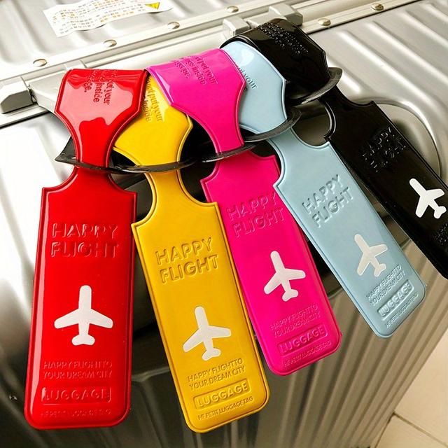 TEMU 5pcs Waterproof Luggage Tags - Stylish Travel Accessories With "" Design For Easy Identification, Durable Acrylic Material In Assorted Colors (red, Yellow, Pink, Blue, Black)