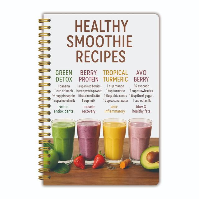 TEMU สมุดโน้ตสไปรัล 1 เล่ม ธีมสูตรสมูทตี้และโภชนาการ | ขนาด 5.5x8.3 นิ้ว | พร้อมหน้าแผนงาน | เหมาะสำหรับบันทึกความคิดสร้างสรรค์ | สูตรอาหาร | บันทึกการทำอาหาร | สมุดพกพา