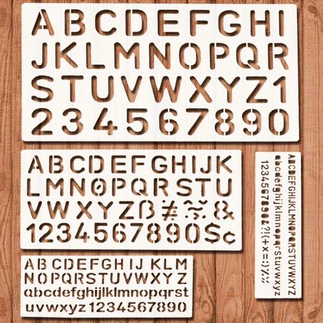 TEMU 4pcs Plastic Letter And Number Stencil Set For Painting, Scrapbooking, And Diy Projects - Durable, Easy To Clean, With Symbols Like An! And + - Beginner