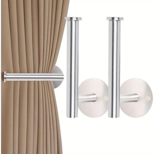 TEMU 2pcs Curtain Hooks - No Drill Required - Self-adhesive Curtain Holders - Metal Curtain Hooks For Curtains, Silvery