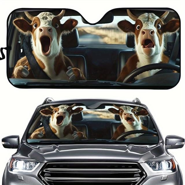 TEMU 2025 Digital Printing Car Sunshade Creative Decoration Cartoon Anime Bull Suction Cup Sunshade Sun Protection Heat Insulation Board