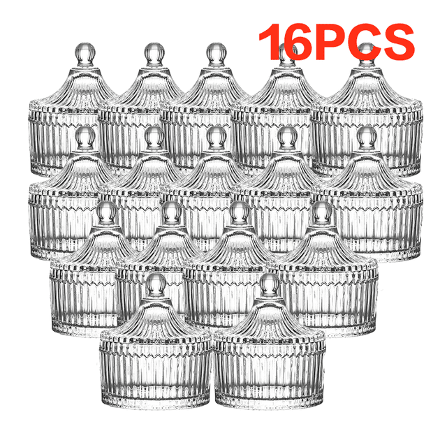 TEMU Set mit 16 Glas-Kerzenhaltern mit Deckel - Ideal zur Dekoration zu Weihnachten, Halloween, Thanksgiving und für den Heimgebrauch.