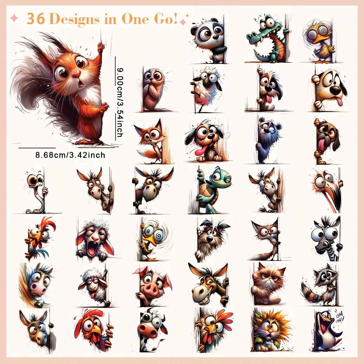 TEMU 36pcs Quirky Animal Diy Transfer Transfer Stickers Washable Heat Transfer Design No-decals For T-shirts Masks Jeans Backpacks