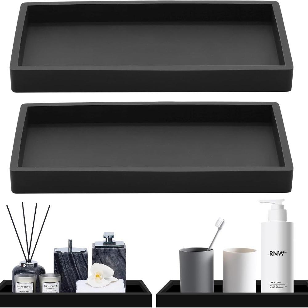 TEMU 2pcs Black Bathroom Trays - Decorative Vanity And Sink Organizer, Perfect For Bathtub, Kitchen, And Toilet Storage, Bathroom Additions, Washbasin Tray, Dressing Table