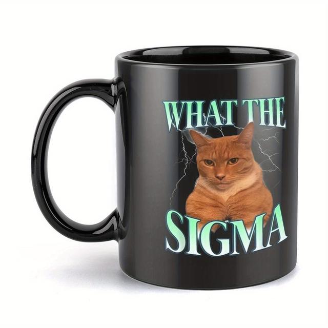 TEMU Kubek z Wesołym Kotem SIGMA - Czarna Ceramika o Pojemności 11 uncji z Humorystycznym Wzorem, Idealny na Prezent Urodzinowy, Świąteczny, do Biura i Domu, Akcesoria do Kawiarni