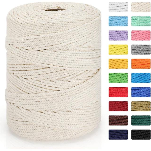 TEMU Cuerda de Macramé 4mm x 328yd | Cordón de Hilo Trenzado de 4 Hebras para Manualidades DIY, Tejido, Colgadores de Plantas, Decoración de Bodas, Beige