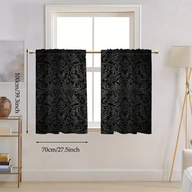 TEMU 1pc/2pcs Gothic Style Durable Kitchen Privacy Curtains Dark Patterned Background. Home Accessories For Kitchen Perfect For Kitchen, Dining Room, Bedroom And Commercial Kitchen.