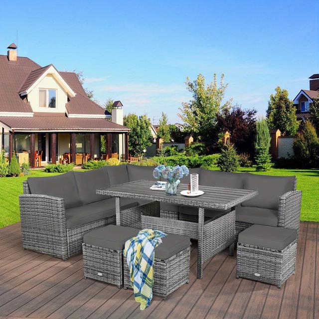 TEMU Costzon 7pcs Patio Rattan Dining Set Sectional Sofa Couch Ottoman Garden.